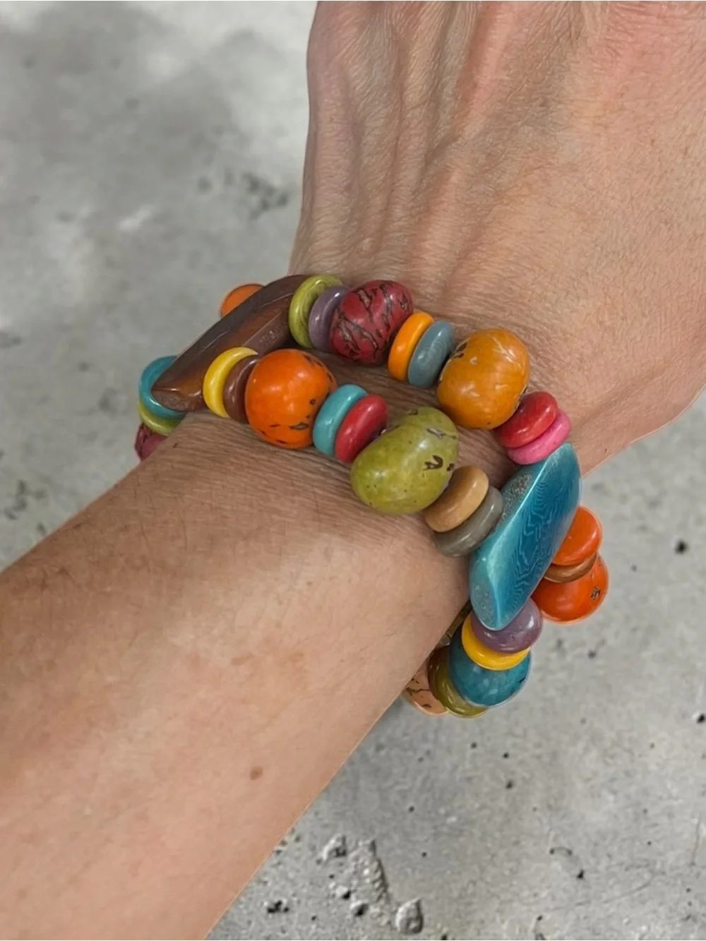 Colorful Faux Stone Double Strand Stretch Bracelet 7.25